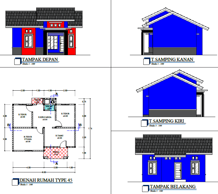 Sketsa Desain Rumah Minimalis Tampak Depan Samping Belakang  