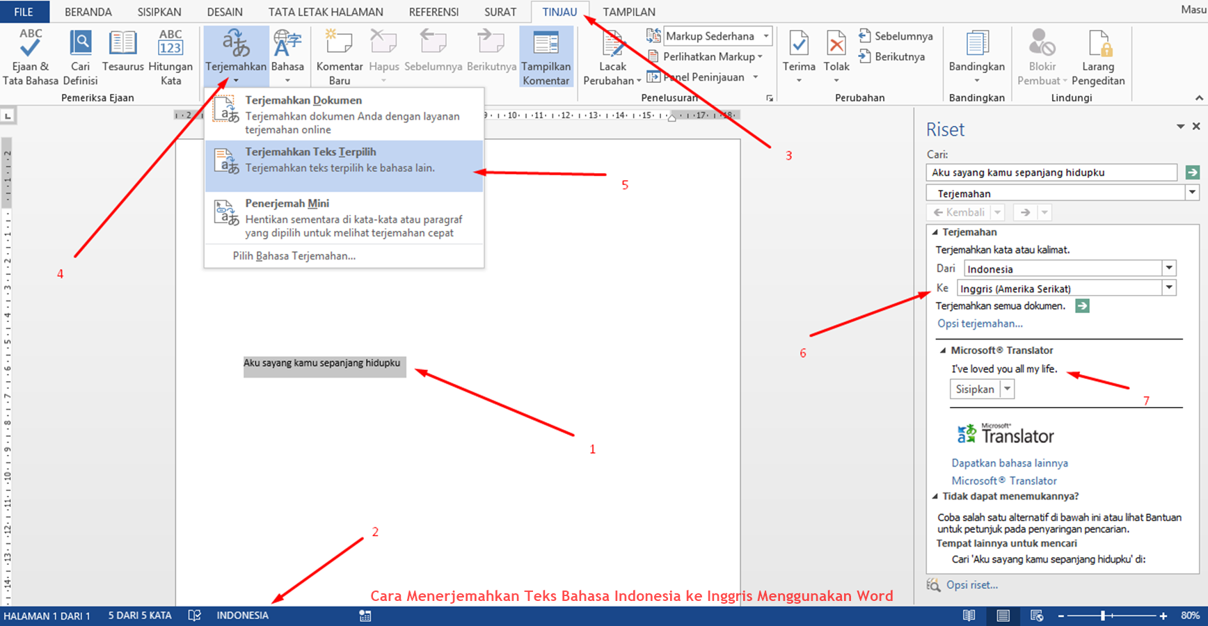 cara menerjemahkan teks bahasa indonesia ke inggris menggunakan word