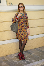 baroque print dress, firmoo sunglasses, icone boots, Givenchy Nightingale bag, Fashion and Cookies, fashion blogger