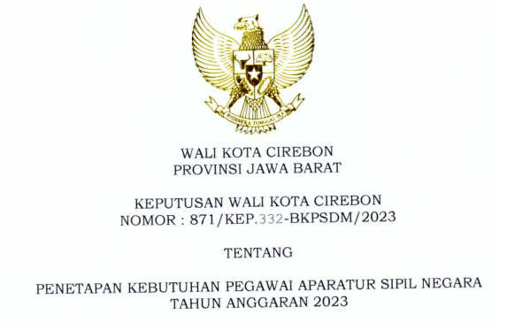 Rincian Formasi Kebutuhan ASN PPPK Kota Cirebon Provinsi Jawa Barat (JABAR) Tahun Anggaran 2023 pdf