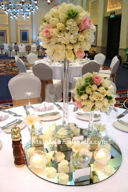 DECORACION DE BODA: CENTROS DE MESA CON ESPEJO Y VELA