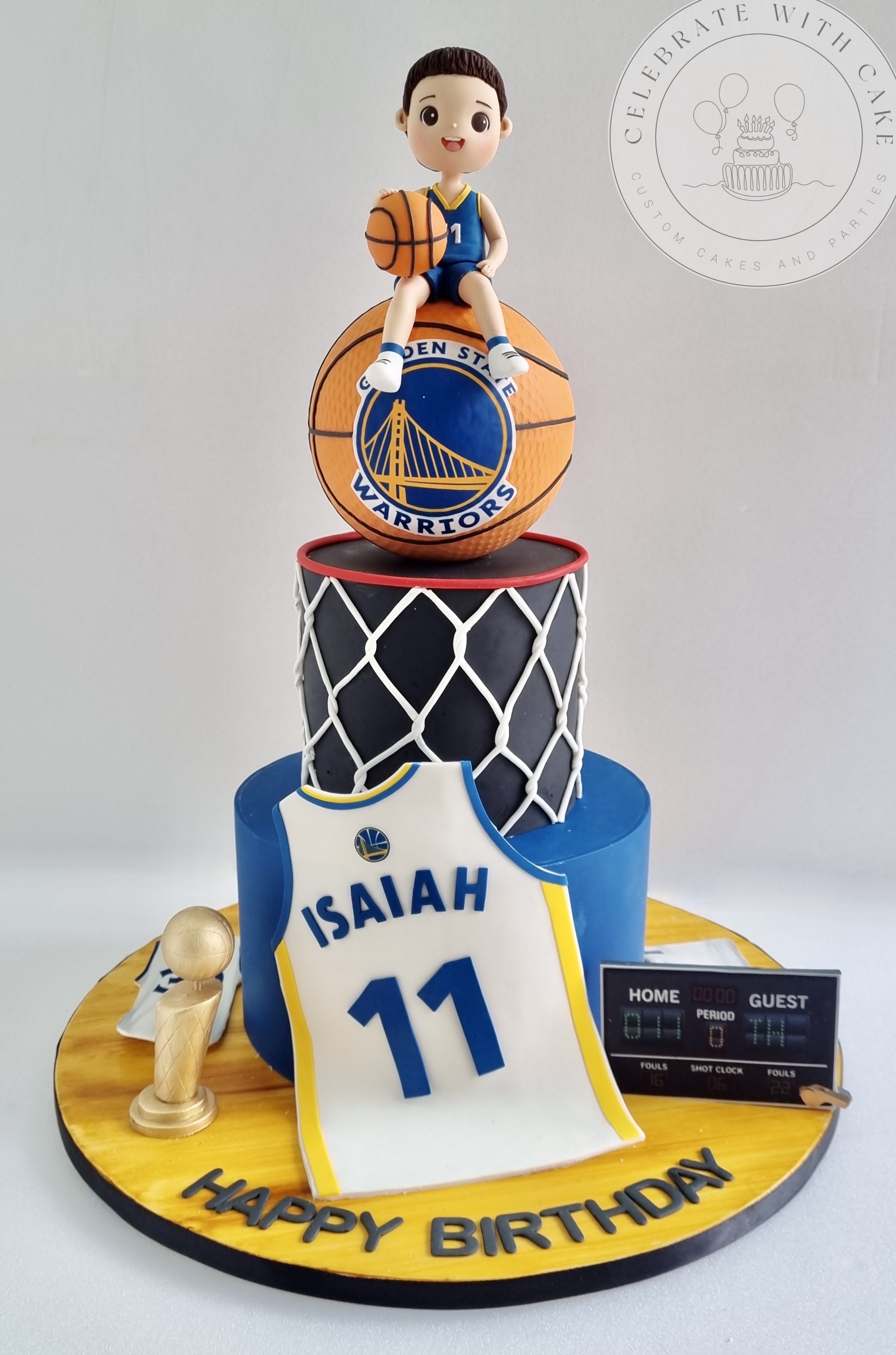 Golden State Warrior Jersey Themed Birthday Cake W/ Basketball Cake 