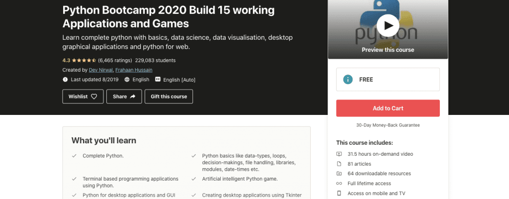 Python Bootcamp 2020 Build 15 working Applications and Games