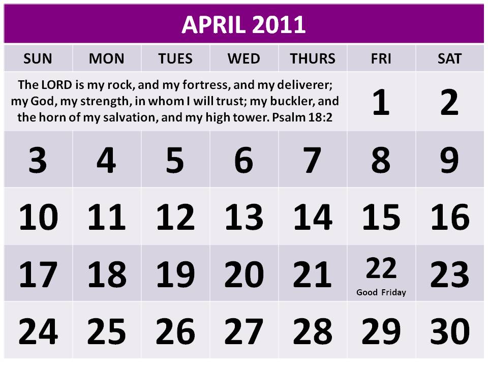 april 2011 calendar with holidays. april 2011 calendar with