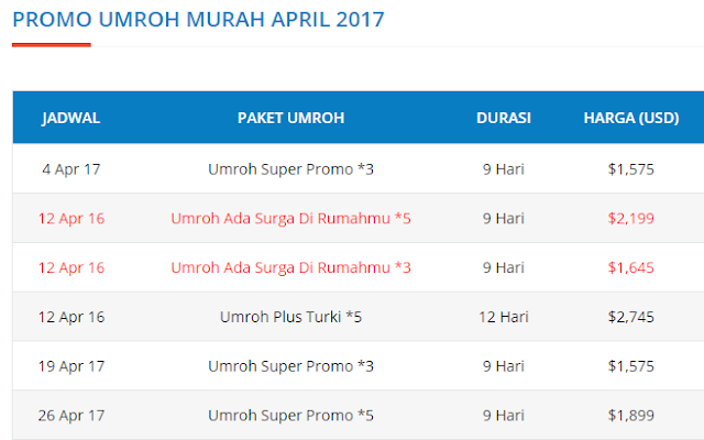 jadwal paket umroh april 2017