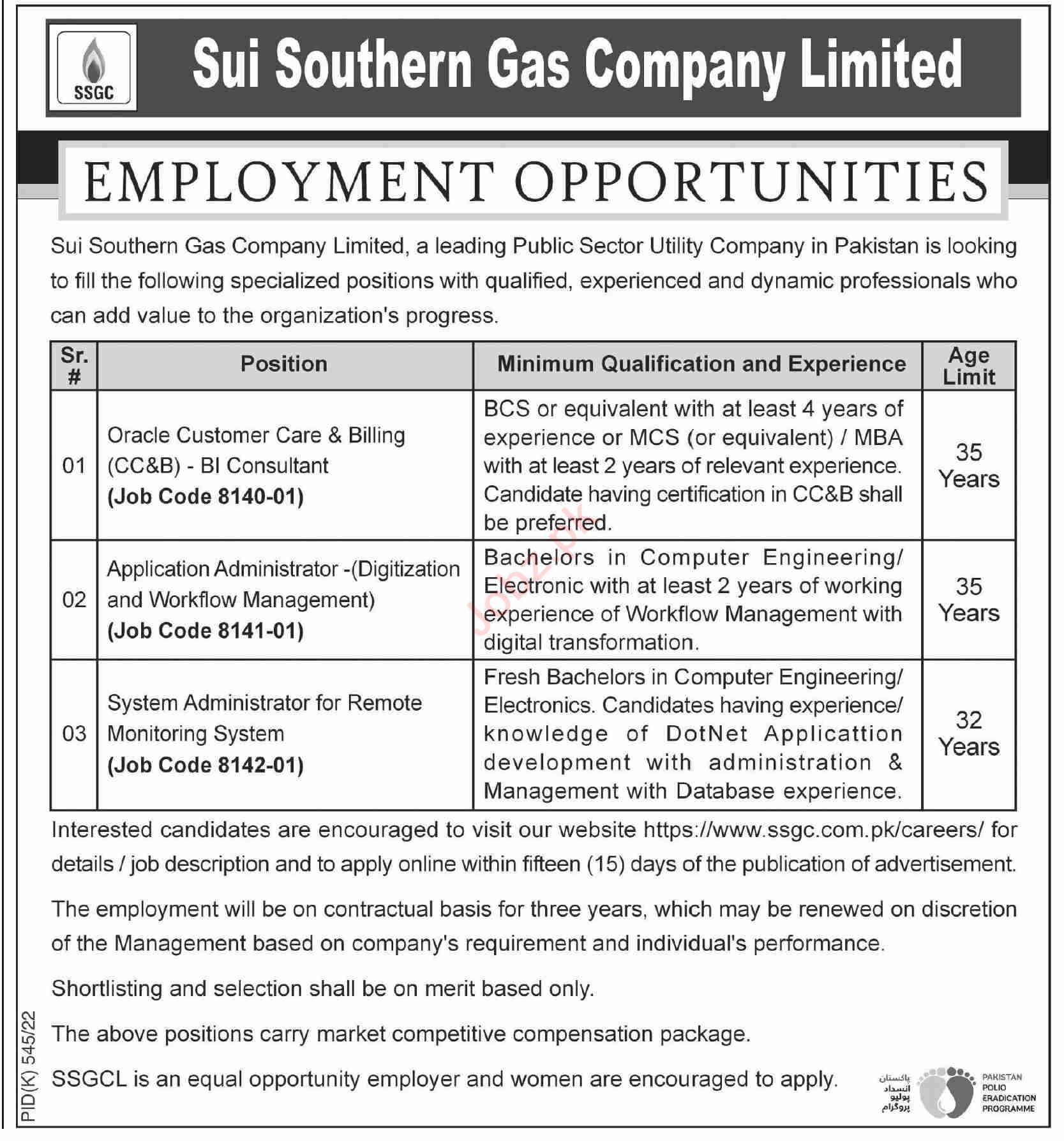 Latest Sui Southern Gas Company Limited SSGC Management Posts Karachi 2022