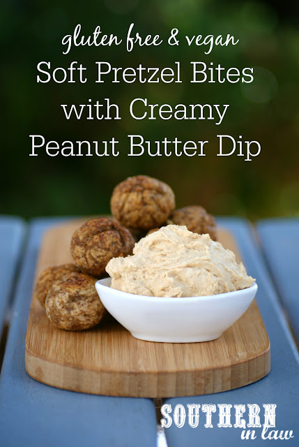 Vegan Soft Pretzel Bites Recipe with Creamy Peanut Butter Dip - low fat, gluten free, clean eating recipe, vegan, egg free, dairy free