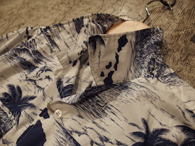 engineered garments classic shirt in white with navy surf print