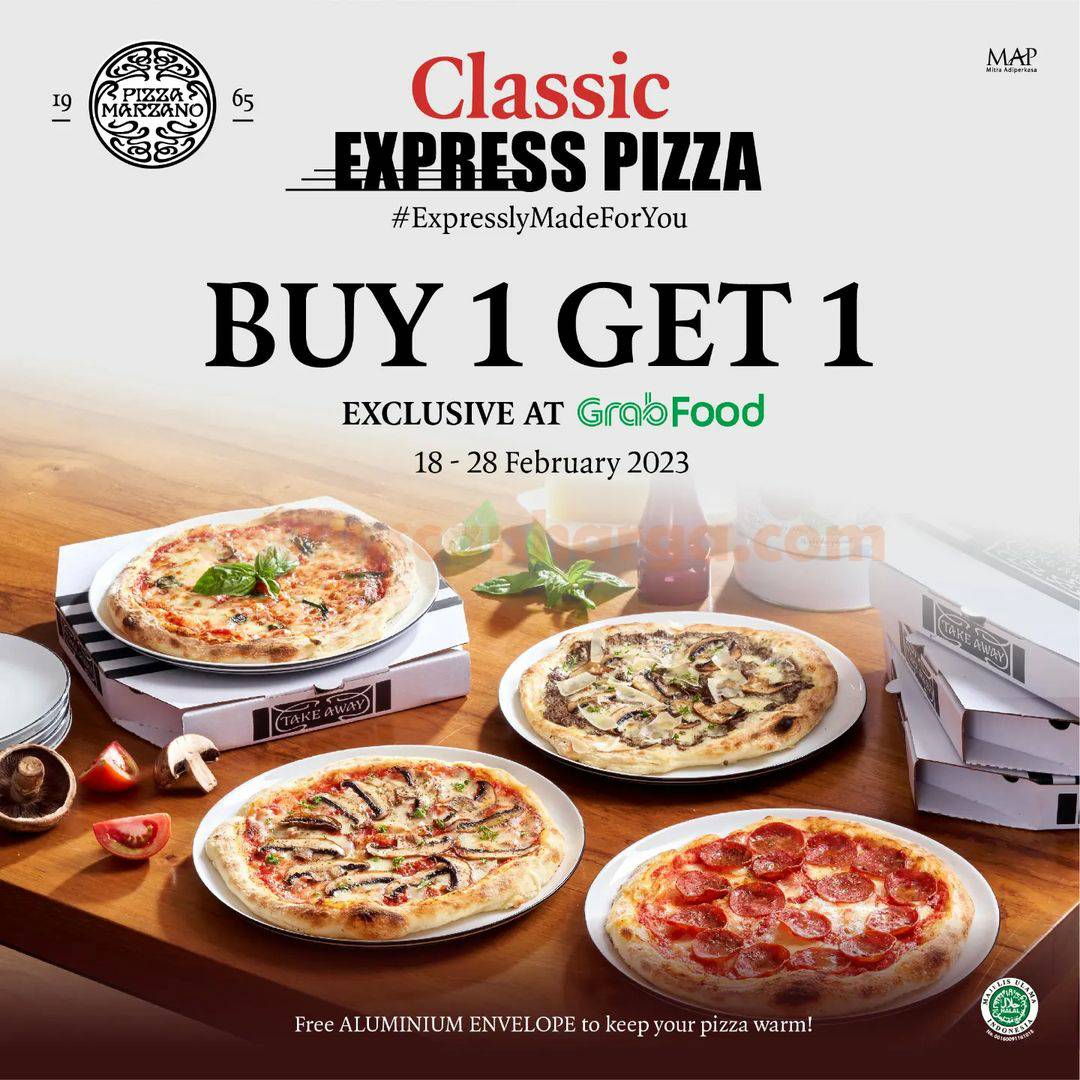 PIZZA MARZANO Promo Buy 1 Get 1 Free via GRABFOOD