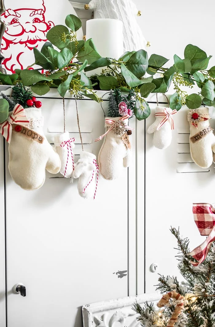 greenery garland with felt mittens