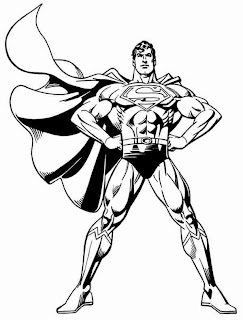 Superman with strong muscled body and standing coloring page for children to apply colors