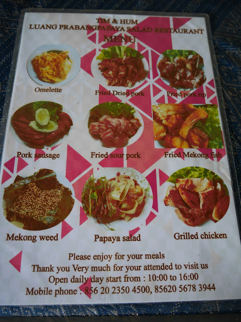 menu for Papaya Salad Restaurant (Tim & Hum), Luang Prabang, Laos