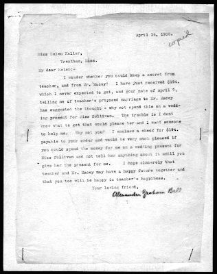 1905 Letter from Alexander Graham Bell to Helen Kelleer