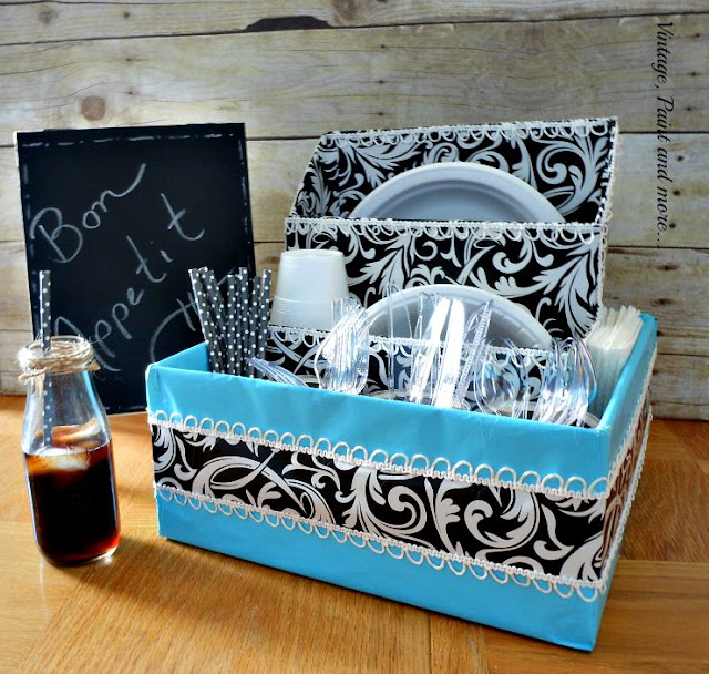 Vintage, Paint and more... Dorm room dish organizer diy'd from old boxes