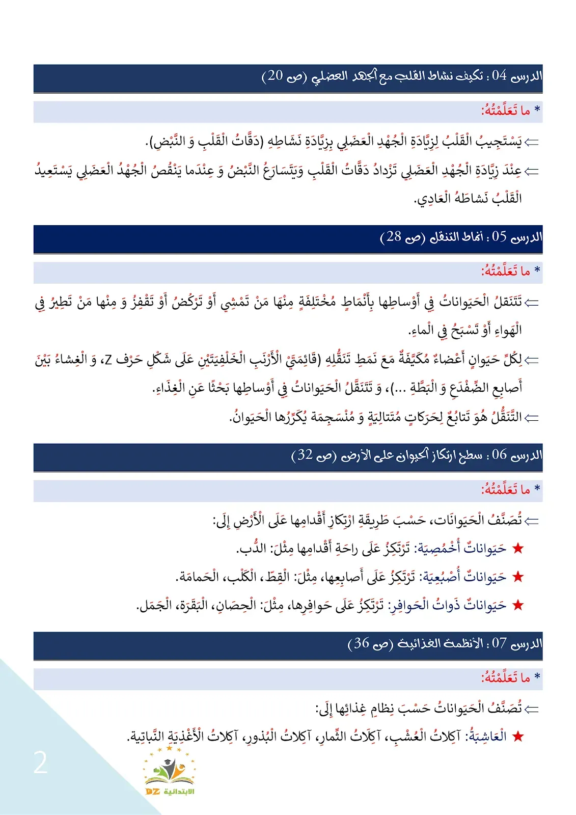 الثالثة (03) ابتدائي: ملخص جميع دروس التربية العلمية للفصل الأول 2022 - 2023