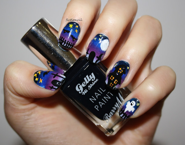 Spooky Halloween Haunted House Graveyard nail art