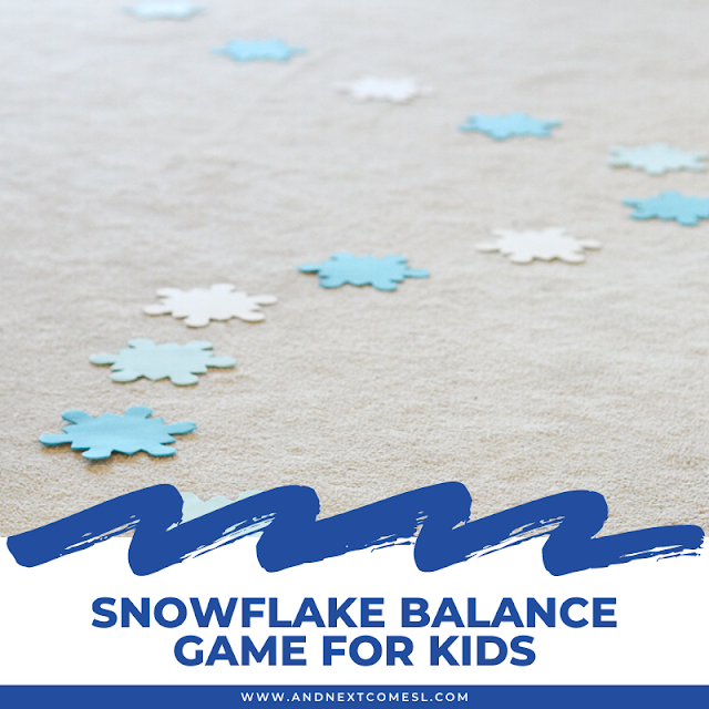 Easy snowflake balance game and gross motor activity for kids