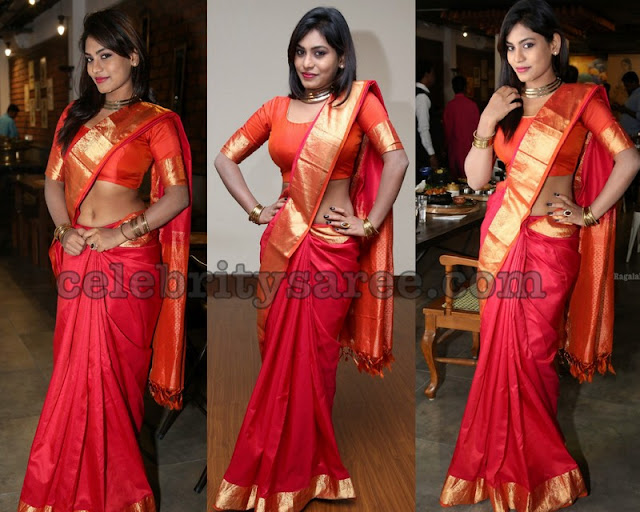 Priyanka Augustin Red Silk Saree