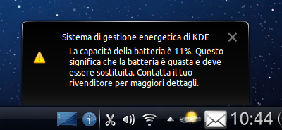Rimuovere avviso "la batteria è guasta e deve essere sostituita" su KDE
