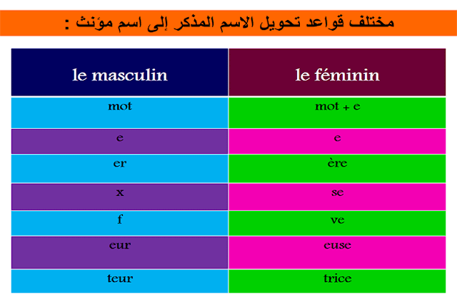 تذكير و تأنيث الأسماء le masculin et le féminine des noms