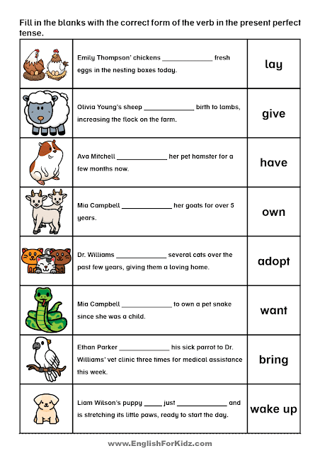 Present perfect tense worksheet - PDF file available