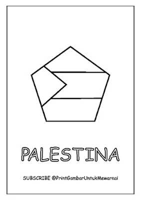 Gambar Mewarnai Bendera Palestina PDF Bentuk Segi Lima 1