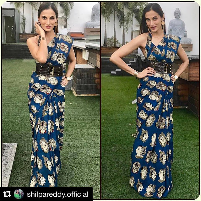 Shilpa Reddy Blue Kalamkari Saree