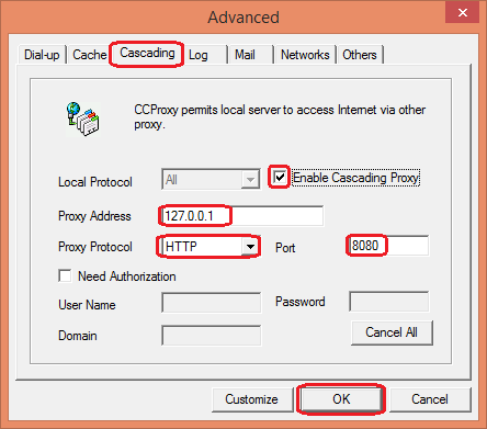 CCProxy Advanced Cascading - Share free net through local proxy