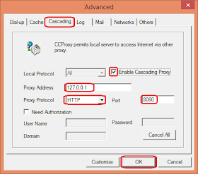 CCProxy Advanced Cascading - Share free net through local proxy