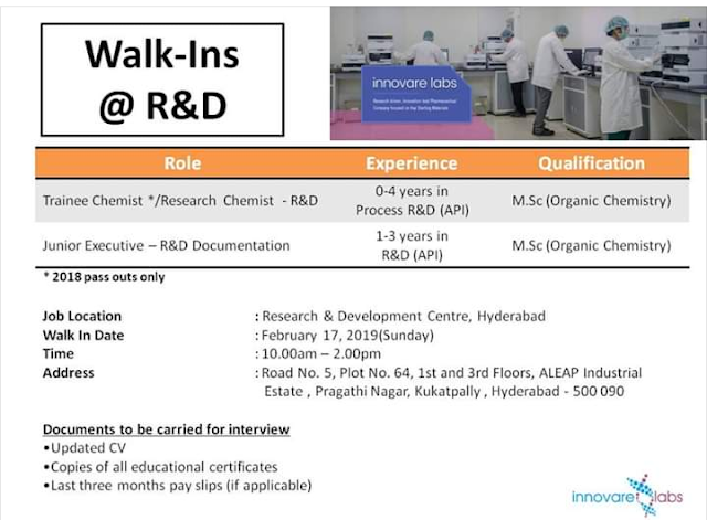 Innovare lab | Walk in for R&D | 17th February 2019 | Hyderabad