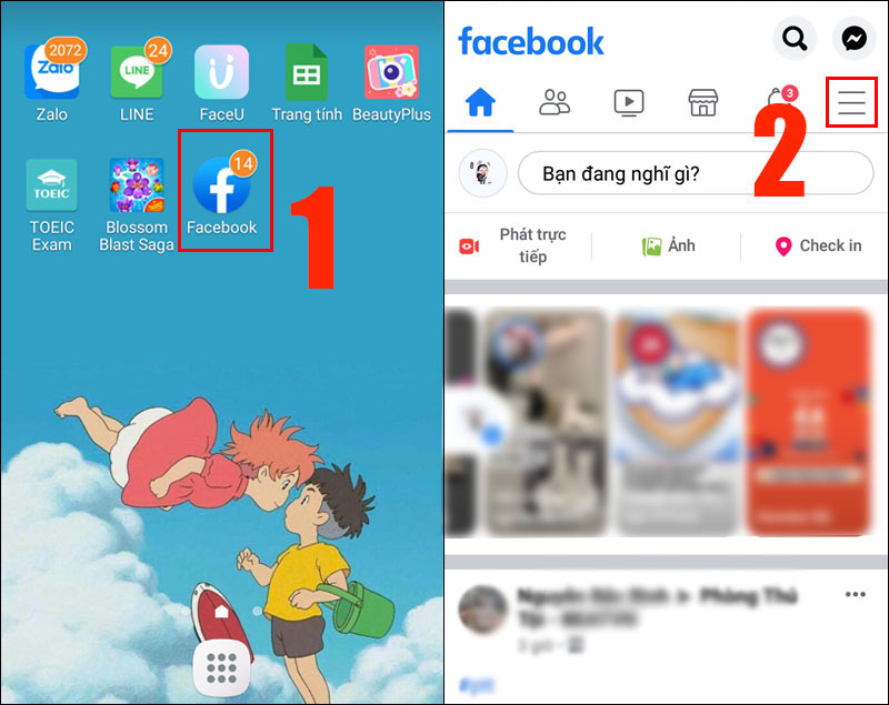 Mở tùy chọn Menu trên Facebook