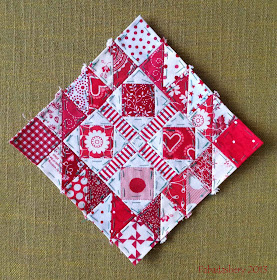 Nearly Insane Quilt, Block 64 red white scrappy
