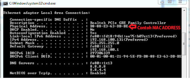 Media Access Control Address atau biasa disingkat dengan MAC Address merupakan sebuah alamat jaringan yang diimplementasikan pada lapisan data - link dalam tujuh lapisan model OSI , yang merepresentasikan sebuah node tertentu dalam jaringan