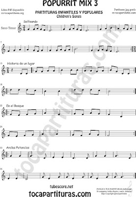 Partitura de Saxo Tenor Solfeando, Historia de un Lugar, En el Bosque y Anclas Potanclas Popurrí Mix 3 Sheet Music for Tenor Saxophone Music Scores