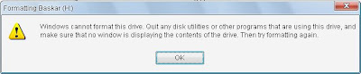 Windows can't format this drive,          Quit any disk  utilities or other programs that are using this drive and          try agian formating