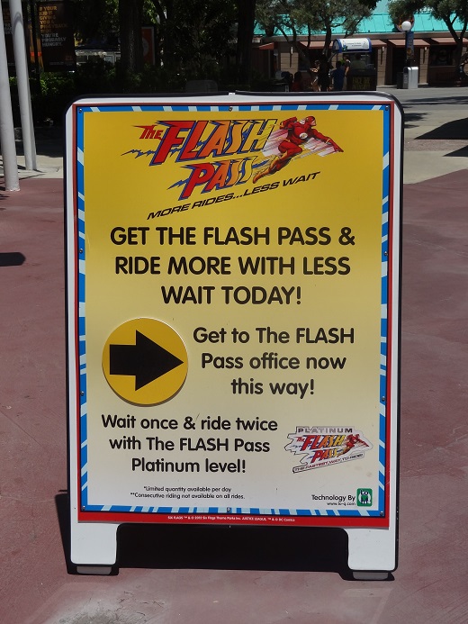 Flash Pass sign Six Flags Magic Mountain