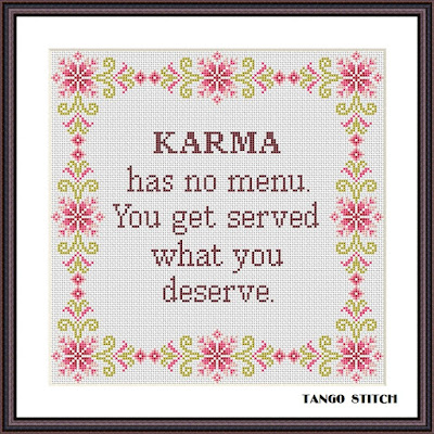 Karma has no menu funny sarcastic cross stitch embroidery - Tango Stitch
