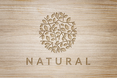 Engraved Wood Logo Effect Botanical Leaf Design Wellness Business psd Template - GraphicsMarket.net