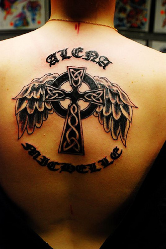 Wings and Cross Religious Tattoos Design for Inspiration