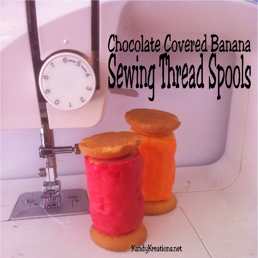 These chocolate covered banana Sewing thread spools are perfect for a crafting party, a sewing party, or a Pinterest project evening. They come together quickly and easily with only three ingredients and are sure to wow your guests' taste buds and DIY Spirit.