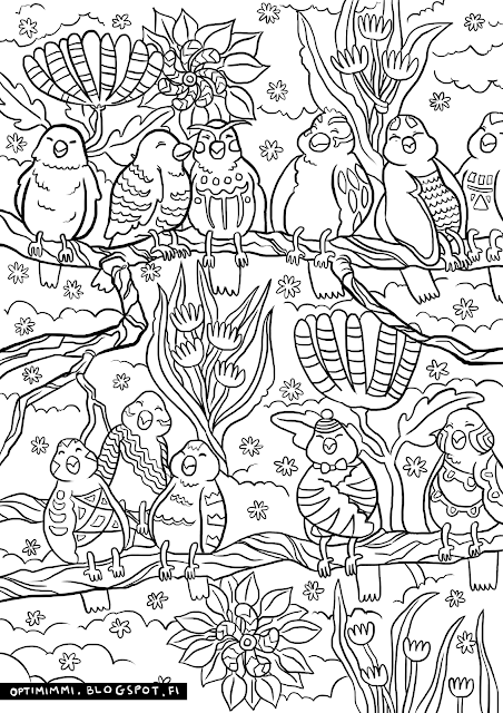 A coloring page of birds / Värityskuva linnuista