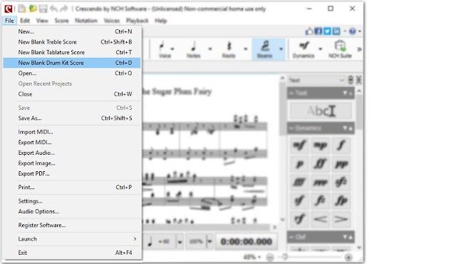 Creating a new drum kit score in crescendo