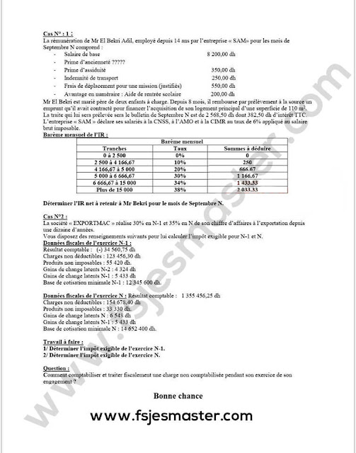 Exemple Concours Master Comptabilité Contrôle Audit (CCA) 2019-2020 - Fsjes Ain Chock