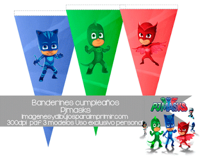 Pj Masks Banderines de cumpleaños para imprimir