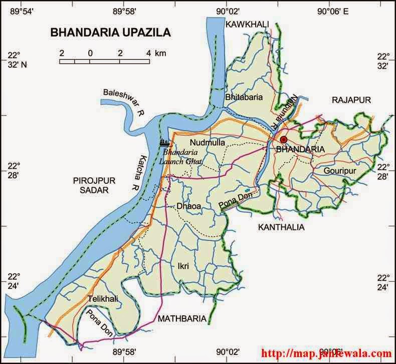 bhandaria upazila map of bangladesh