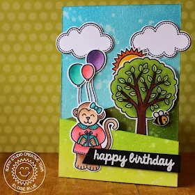 Sunny Studio Stamps: Tri-fold Birthday Card by Eloise Blue (using Comfy Creatures, Sending My Love, Summer Picnic, A Good Egg & Sunny Sentiments).