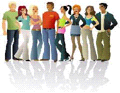 cartoon teens standing in group