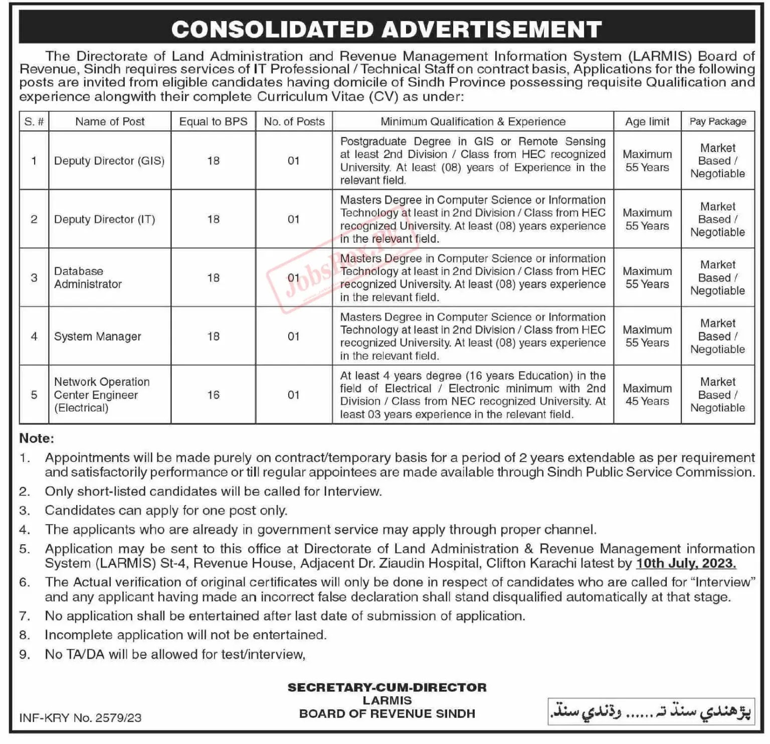 Board of Revenue Sindh Jobs 2023 Latest Advertisement