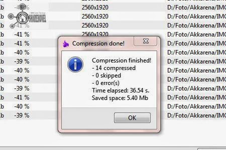 muncul jendela informasi ketika proses kompresi gambar telah selesai - kompres gambar atau mengecilkan ukuran size gambar tanpa menghilangkan kualitas dengan caesium