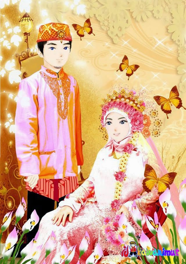 Gambar Kartun Pasangan Romantis Muslim